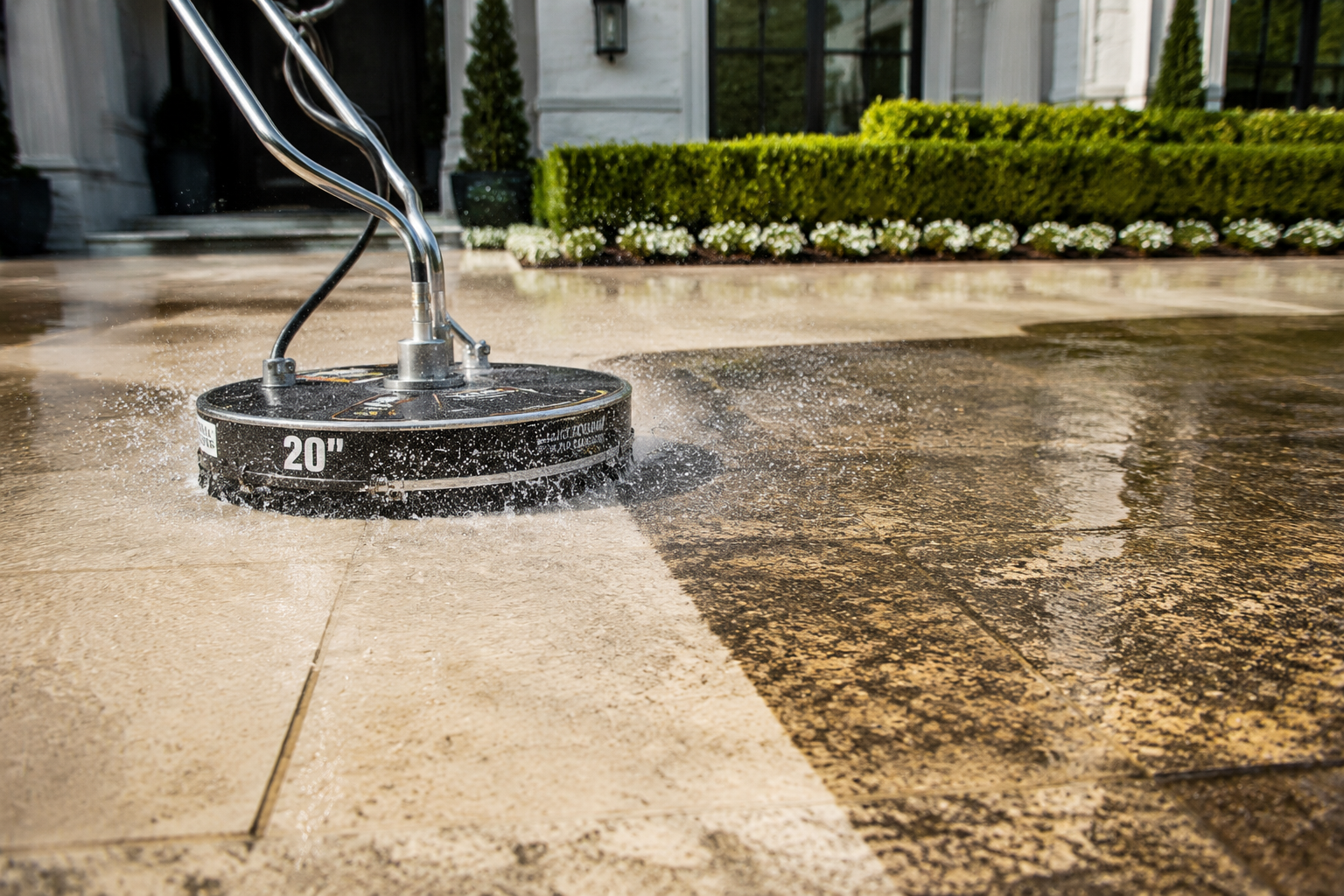 Pressure washing a driveway